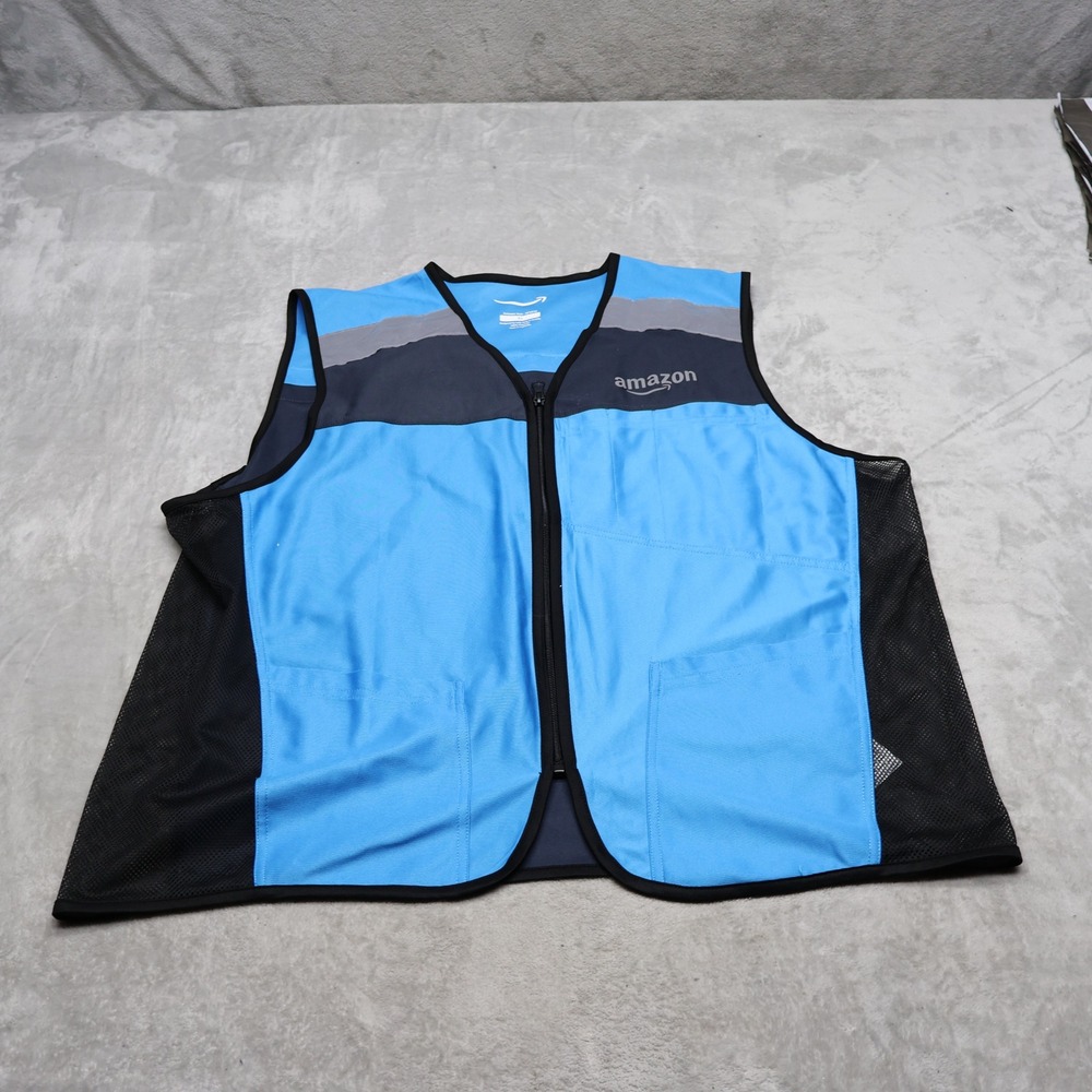 Amazon Vest Mens XL Blue Light High Visibility Mesh Full Zip Delivery Uniform